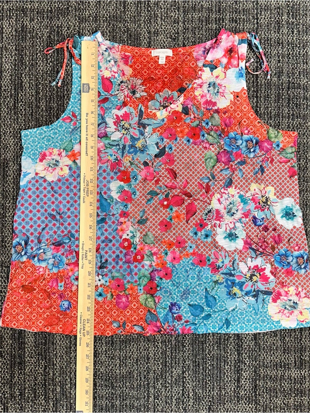 Floral Patchwork Tie-Shoulder Tank Top - Multicolor